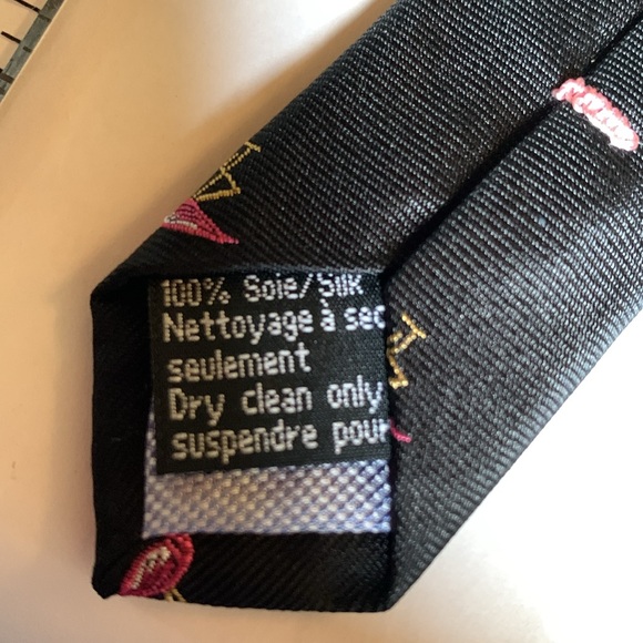 Le 31 Simons - black with pink flamingo narrow silk tie. - Picture 8 of 10